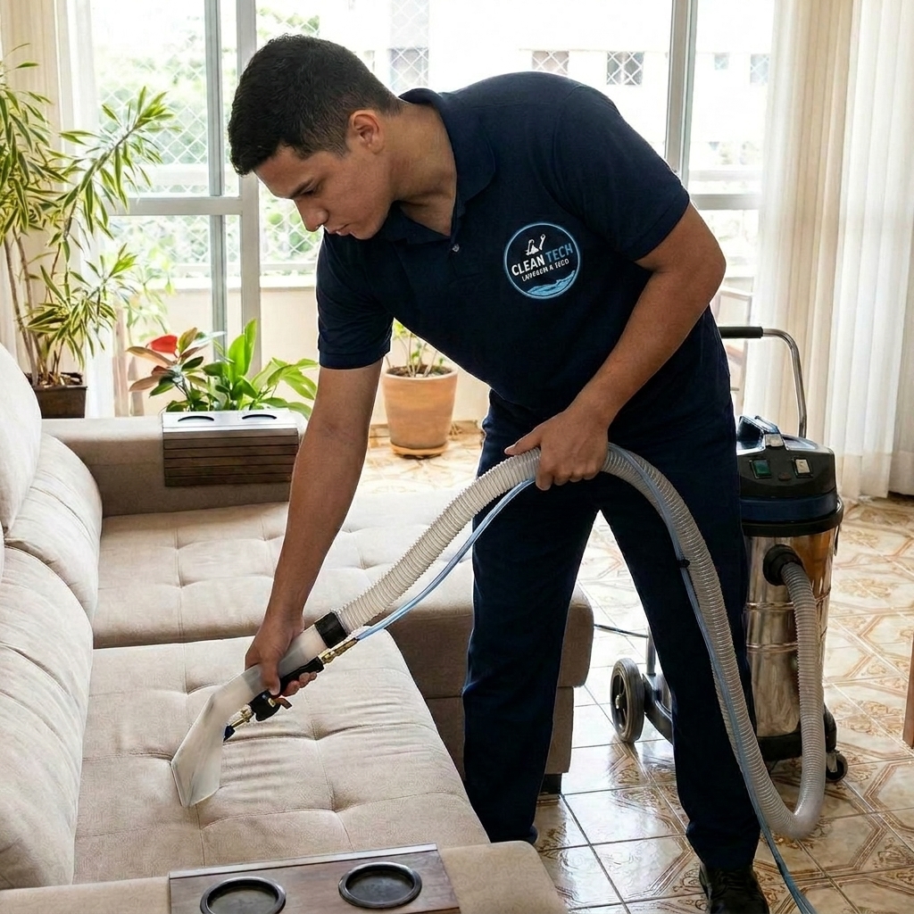 Técnico CleanTech realizando limpeza a domicílio